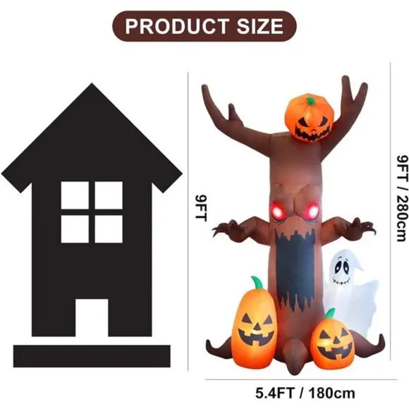 9ft Pumpkin Ghost Tree Halloween Inflatable Outdoor Decoration, Courtyard
